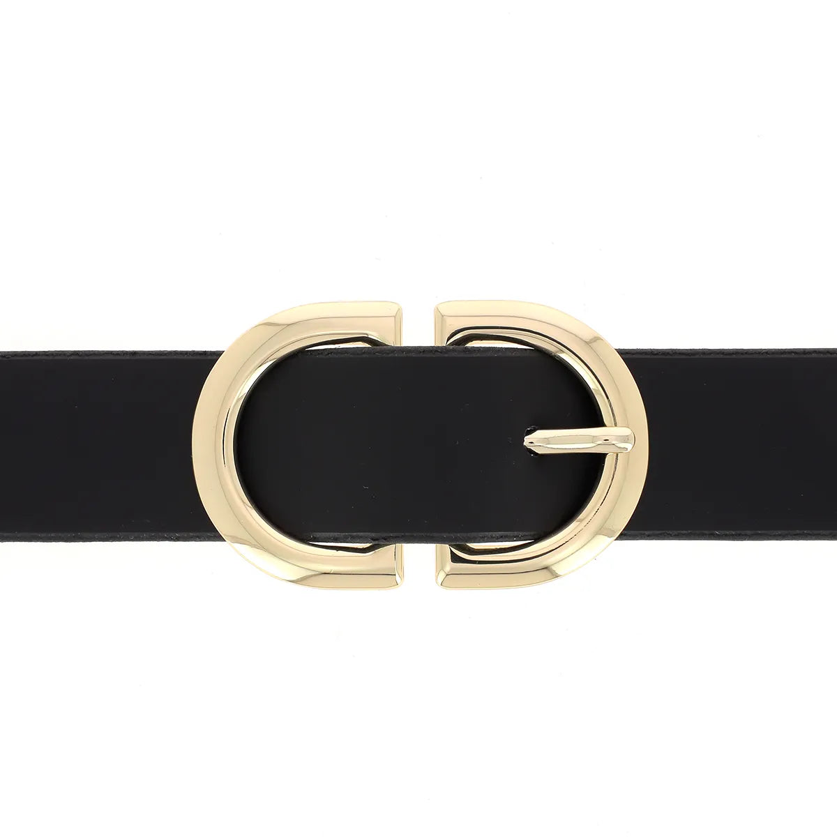 Ceinture femme en cuir noir avec boucle dorée