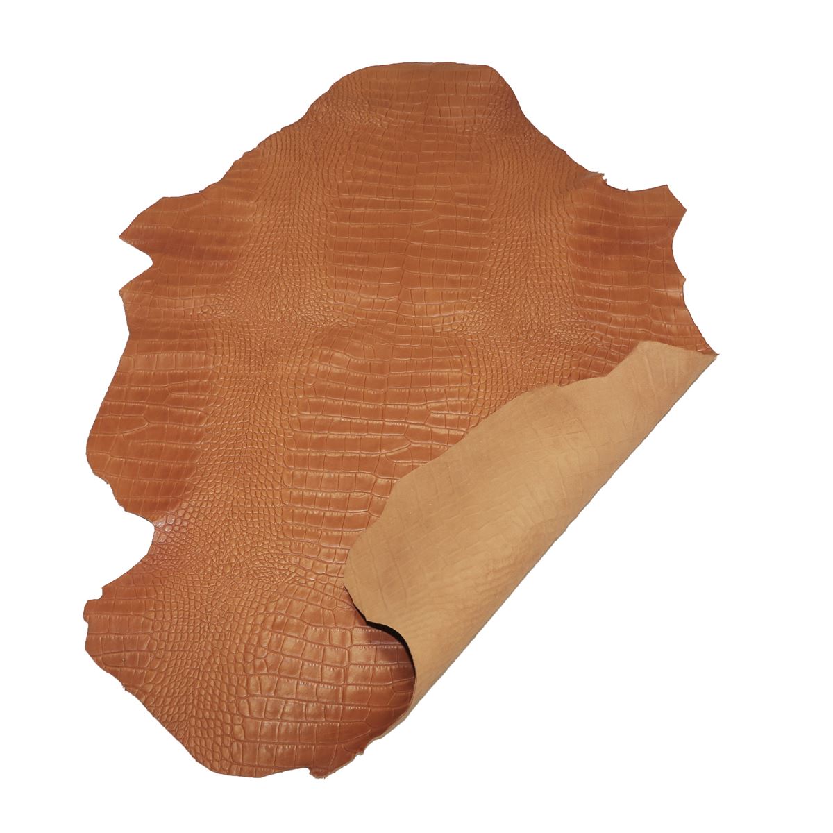 Peau entière de cuir de basane FRANCE imitation Caïman - ANILINE - COGNAC BAF15