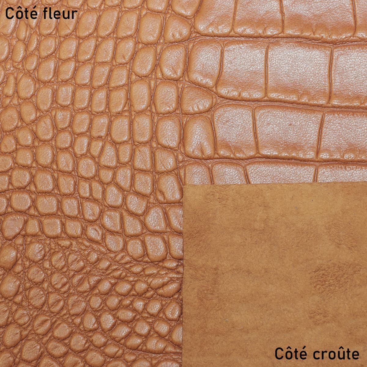 Basane Cuir de basane FRANCE imitation crocodile ANILINE COGNAC BAF15| Deco Cuir