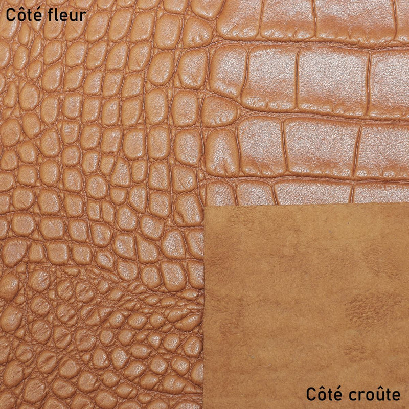 Peau entière de cuir de basane FRANCE imitation Caïman - ANILINE - COGNAC BAF15