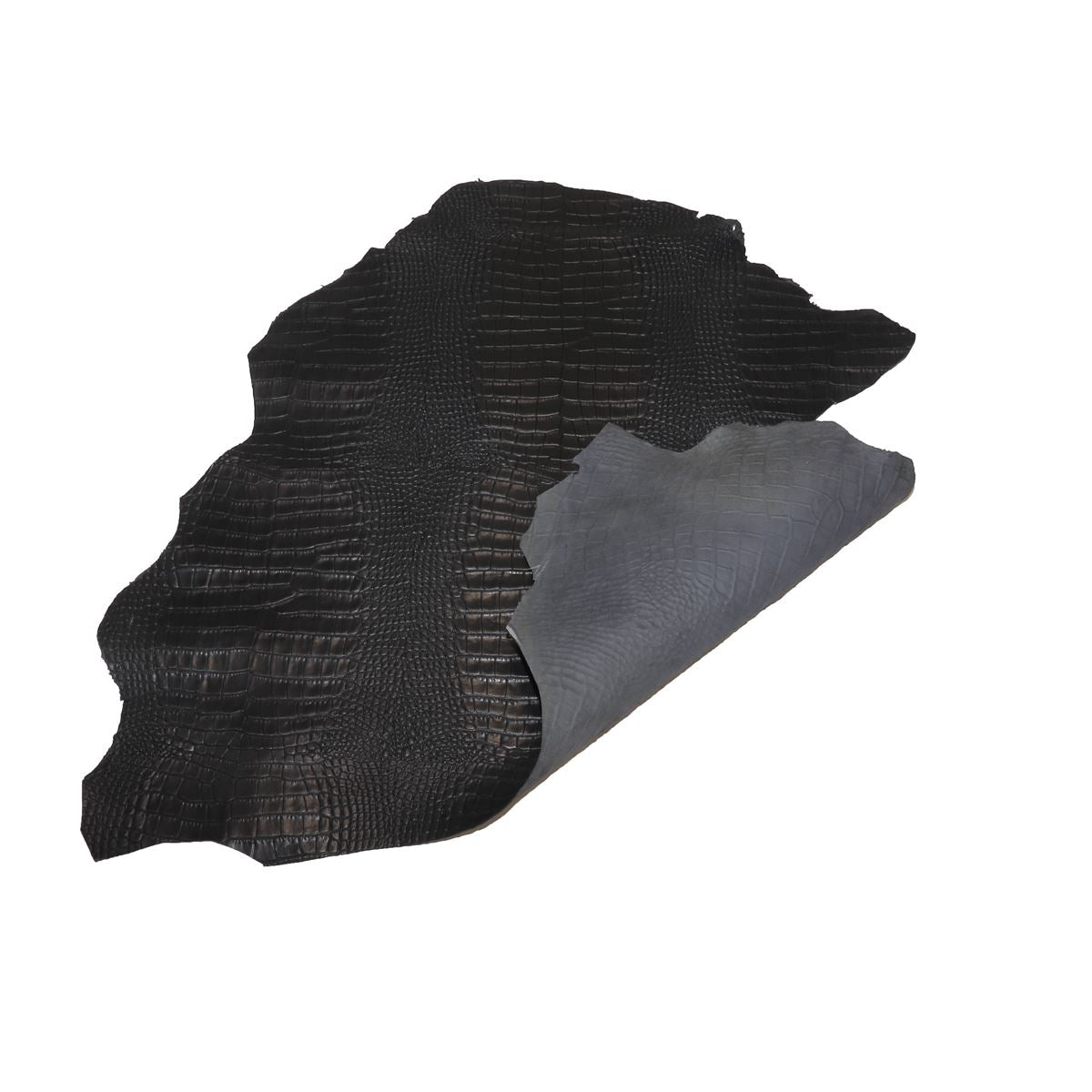 Peau entière de cuir de basane FRANCE imitation Caïman - ANILINE - NOIR BAF18