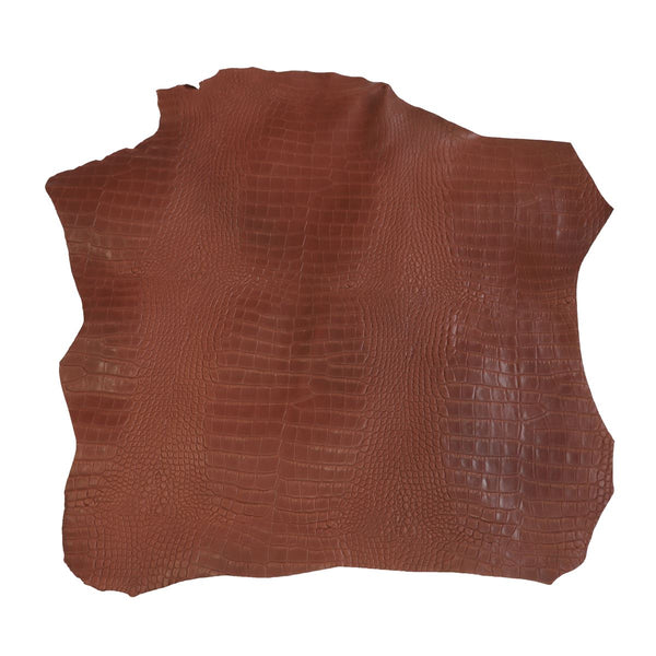 Whole skin of FRANCE sheepskin leather imitation Crocodile - ANILINE - BRICK BROWN BAF21