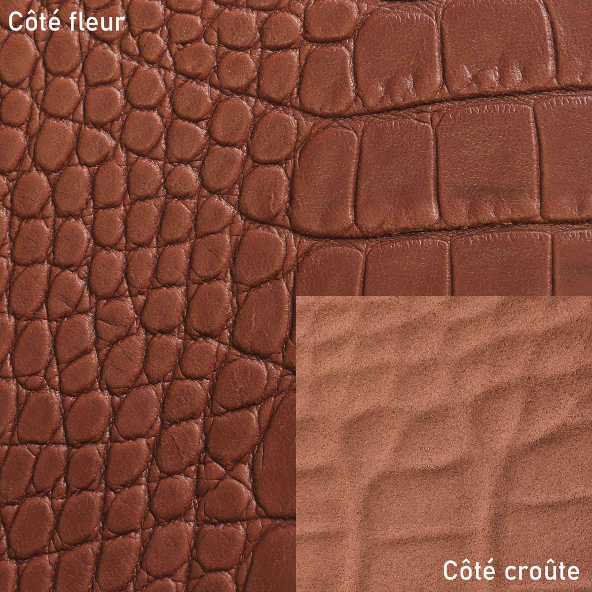 Peau entière de cuir de basane FRANCE imitation Crocodile - ANILINE - MARRON BRIQUE BAF21 - Deco Cuir