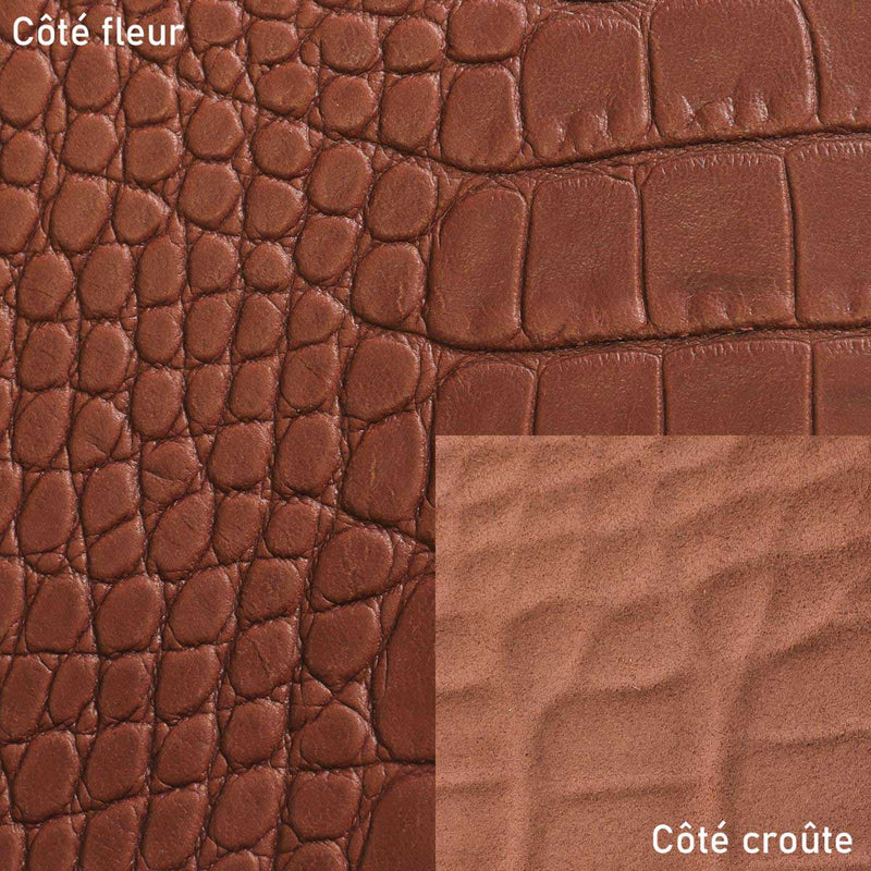 Peau entière de cuir de basane FRANCE imitation Crocodile - ANILINE - MARRON BRIQUE BAF21