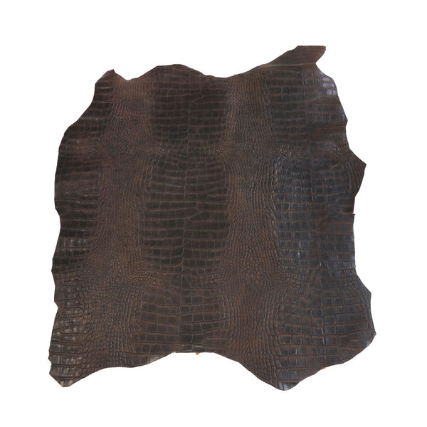 Whole skin of FRANCE sheepskin leather imitation Crocodile - AGED BROWN BAF23