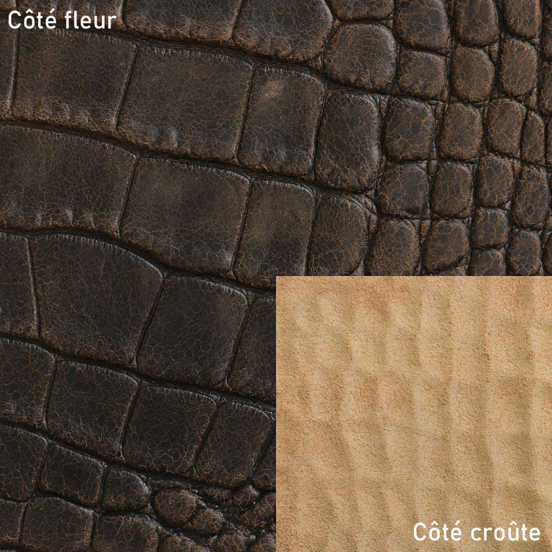 Peau entière de cuir de basane FRANCE imitation Crocodile - MARRON VIEILLI BAF23