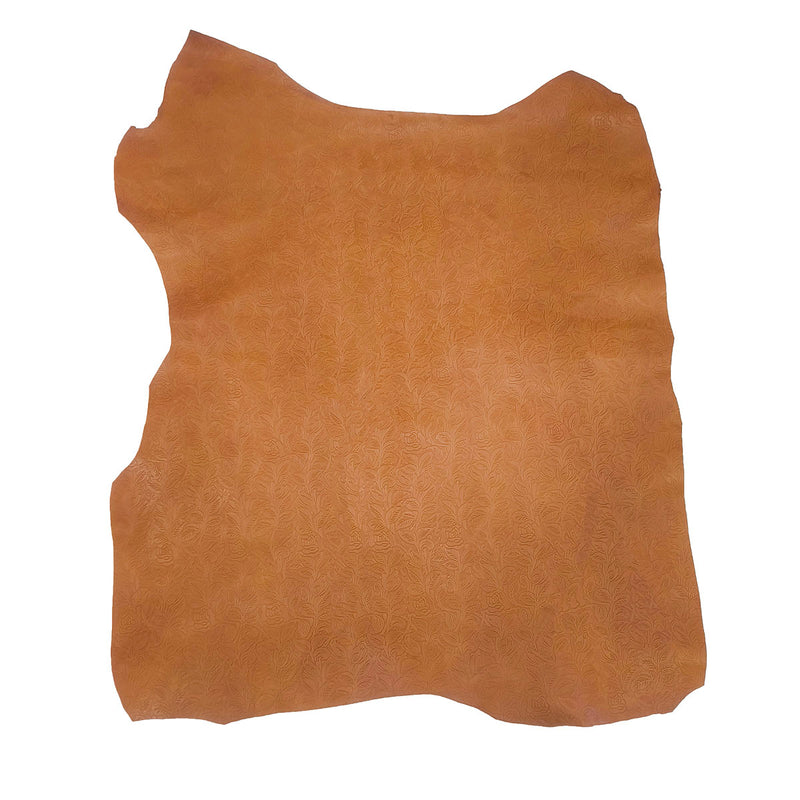 Basane Cuir de basane FRANCE imprimé FLORAL ANILINE COGNAC | Deco Cuir