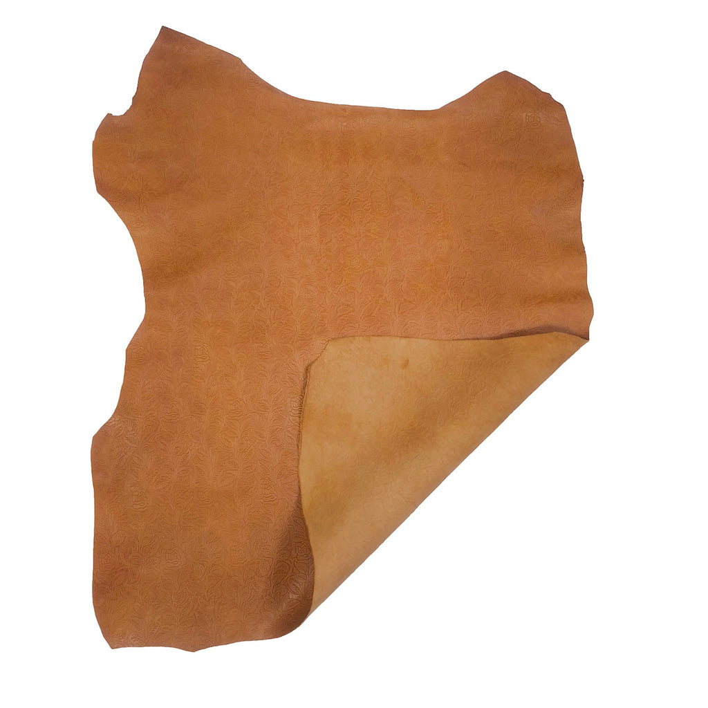 Basane Cuir de basane FRANCE imprimé FLORAL ANILINE COGNAC | Deco Cuir
