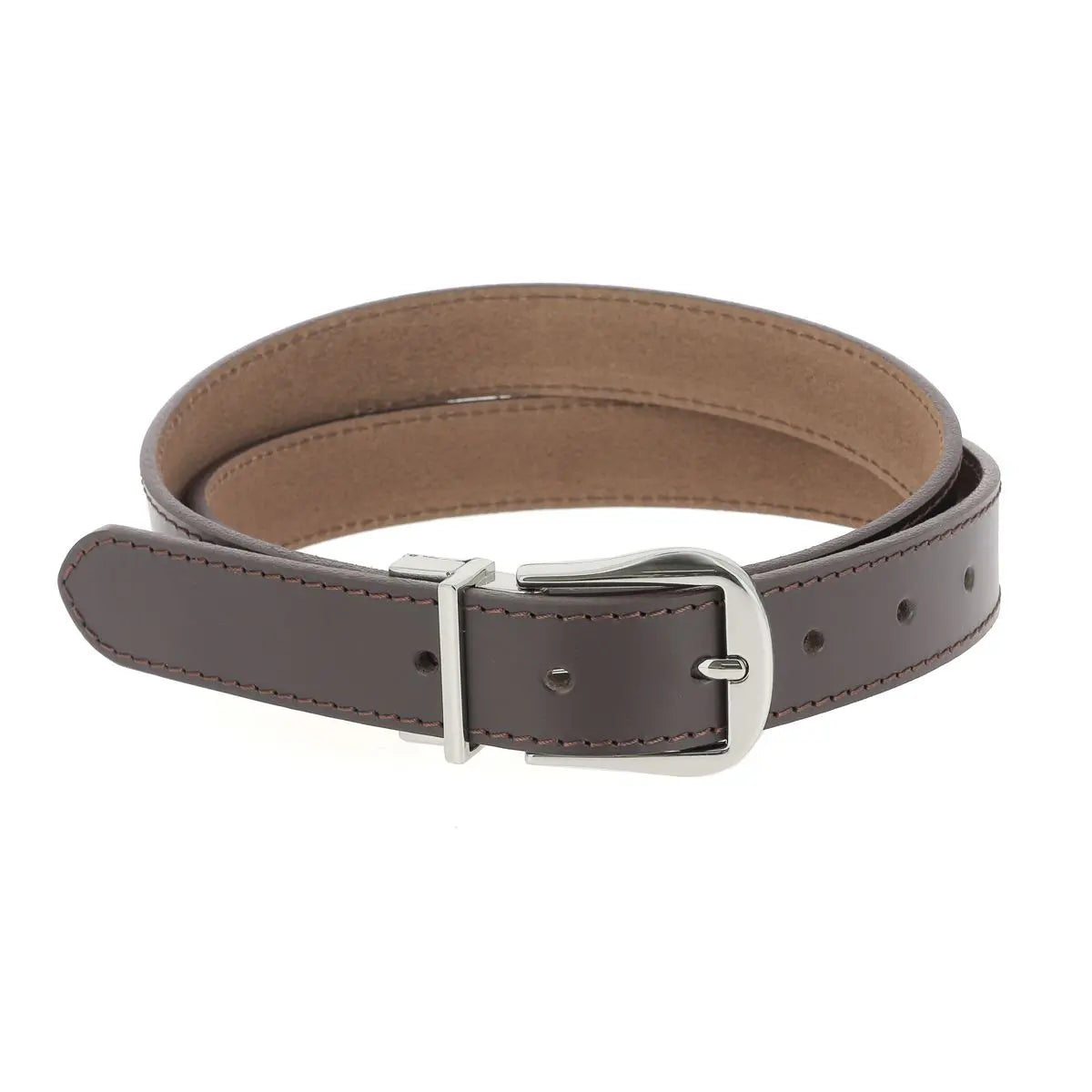 Boucle de ceinture à griffe MAE, finition NICKELÉ avec ceinture en cuir cousue de 30mm de largeur