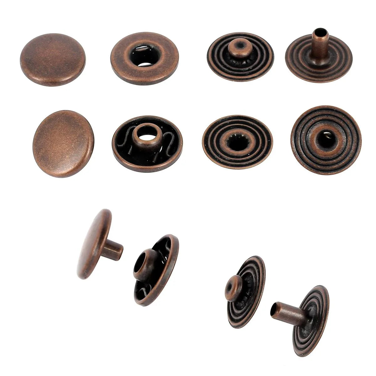 Lot de boutons pression en laiton Deco Cuir, diamètre 12 mm, finition vieux cuivre, accessoires pour cuir et couture.