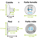 Boutons pression en laiton de 17mm de diamètre, accessoires Deco Cuir, disposés en lot pour fixation ou décoration.