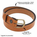 Ceinture en cuir fauve avec boucle REX en laiton vieilli
