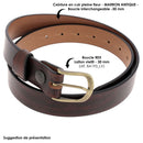 Ceinture en cuir marron antique avec boucle REX en laiton vieilli