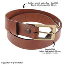 Ceinture en cuir marron avec boucle TOM en laiton vieilli satiné