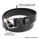Ceinture en cuir noire avec boucle max nickelé satiné