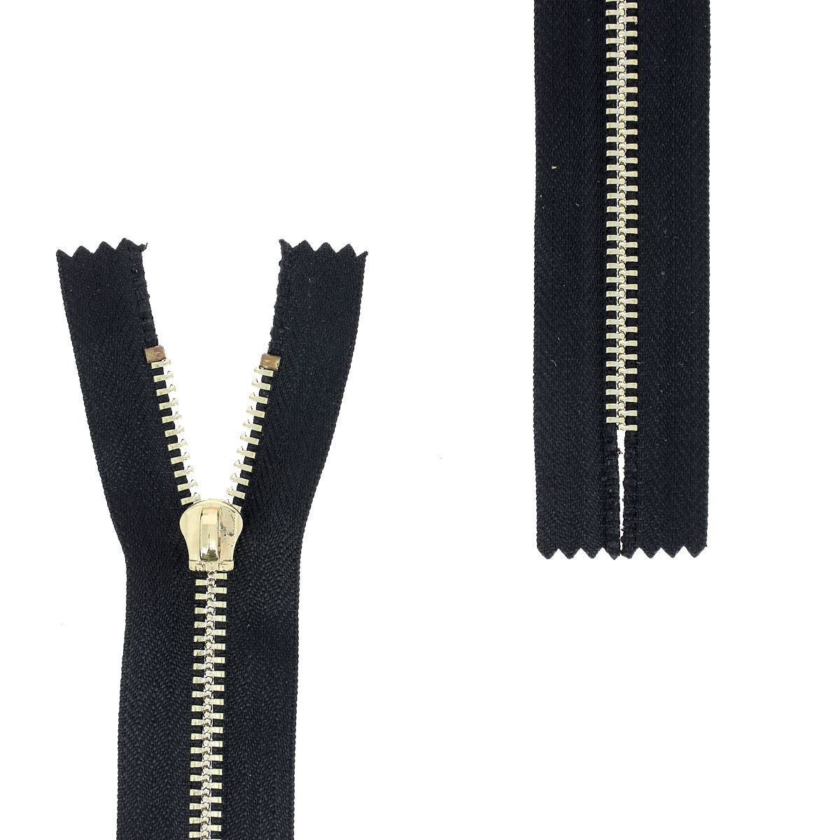 Fermeture à glissière MÉTAL Doré clair 6mm - Sans tirette - Sans butée inférieur - NOIR - 15cm - Deco Cuir