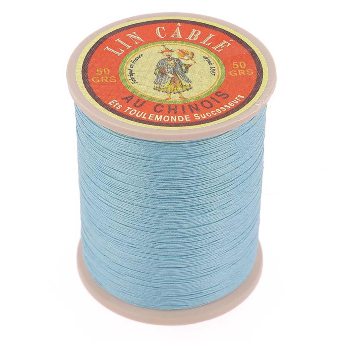 Bobine de 375m de fil de lin AU CHINOIS câblé glacé - 832 - BLEU ST CYR - Deco Cuir
