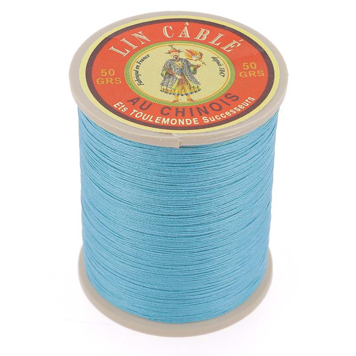 Bobine de 375m de fil de lin AU CHINOIS câblé glacé - 832 - TURQUOISE - Deco Cuir