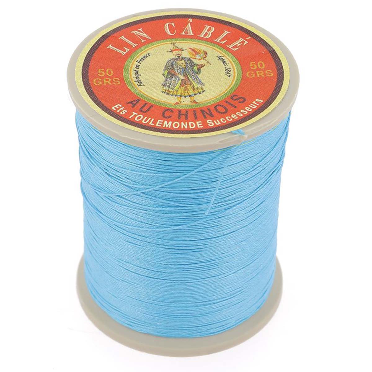 Bobine de 375m de fil de lin AU CHINOIS câblé glacé - 832 - BLEU AZTÈQUE - Deco Cuir