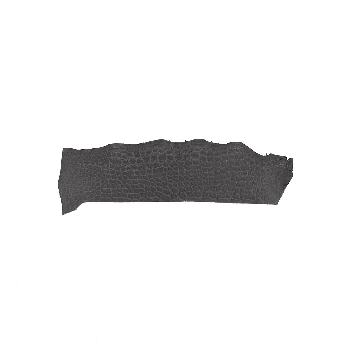 Flanc de cuir d'alligator gris foncé. Cuir d'alligator pour la fabrication de bijoux, bracelet de montre, porte-clés et petite maroquinerie