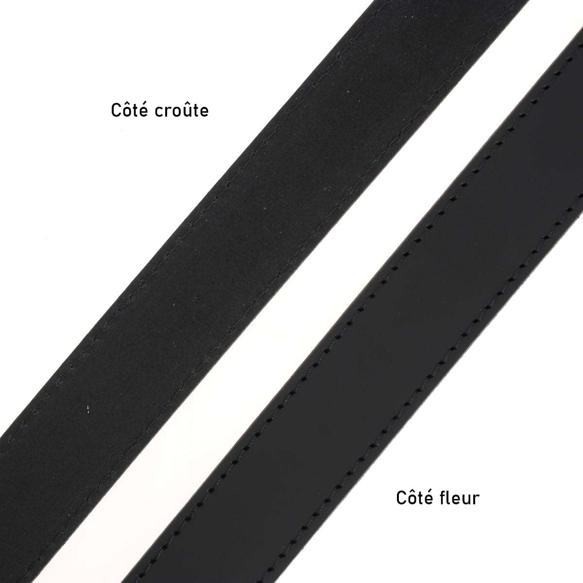 Ceinture cousue en cuir de croupon tannage végétal - NOIR