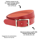 Ceinture cousue en cuir de croupon tannage végétal- ROUGE VIF