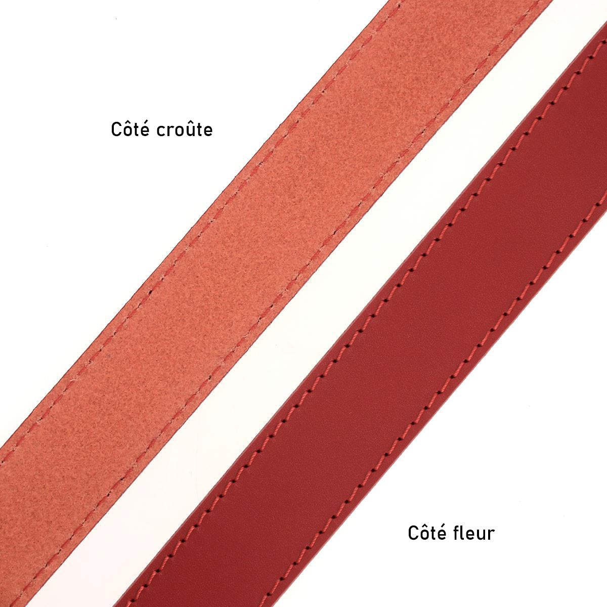 Ceinture cousue en cuir de croupon tannage végétal- ROUGE VIF