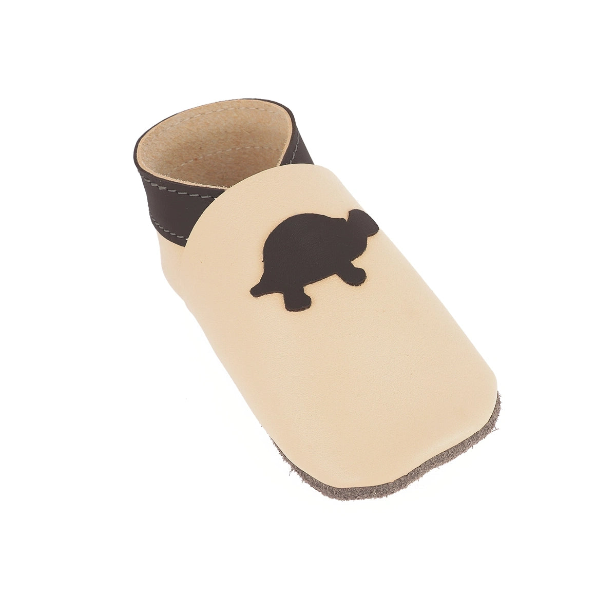Chaussons en cuir beige et marron avec motif tortue pour enfant 