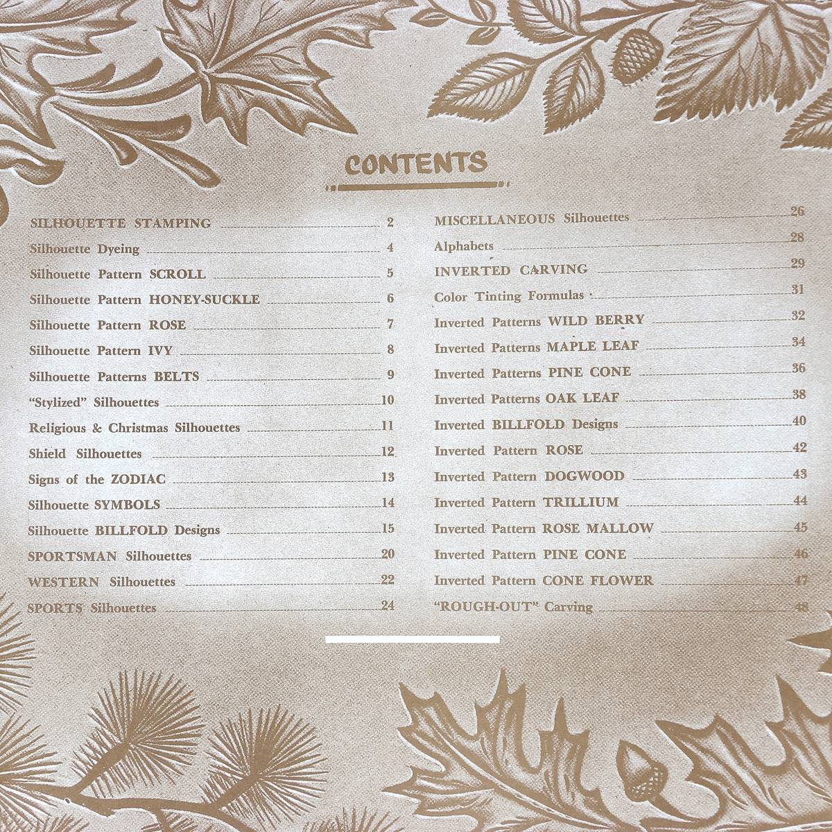 Livre "Inverted leather carving" - Cuir repoussé creusé inversé - Al Stohlman - Sommaire