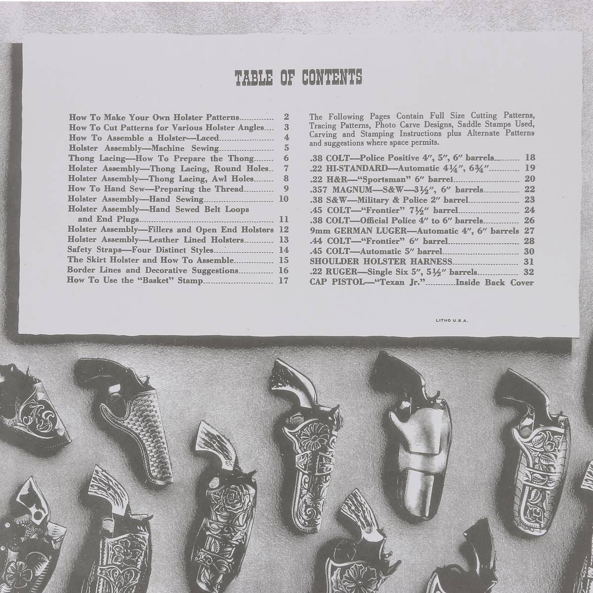 Livre "How to make Holsters" - Comment réaliser des étuis pour revolver - Al Stohlman - Sommaire