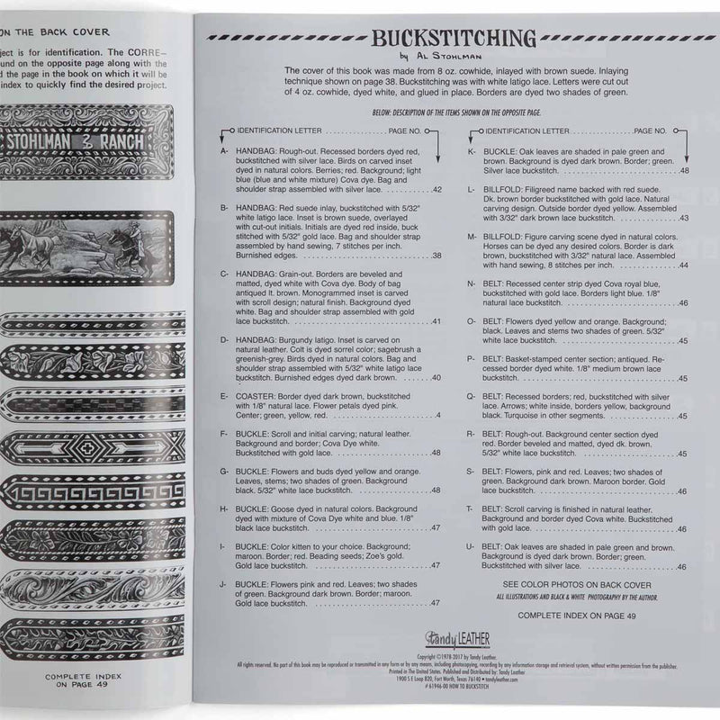 Livre "How to buckstitch" - Initiation au laçage du cuir - Al Stohlman - Sommaire