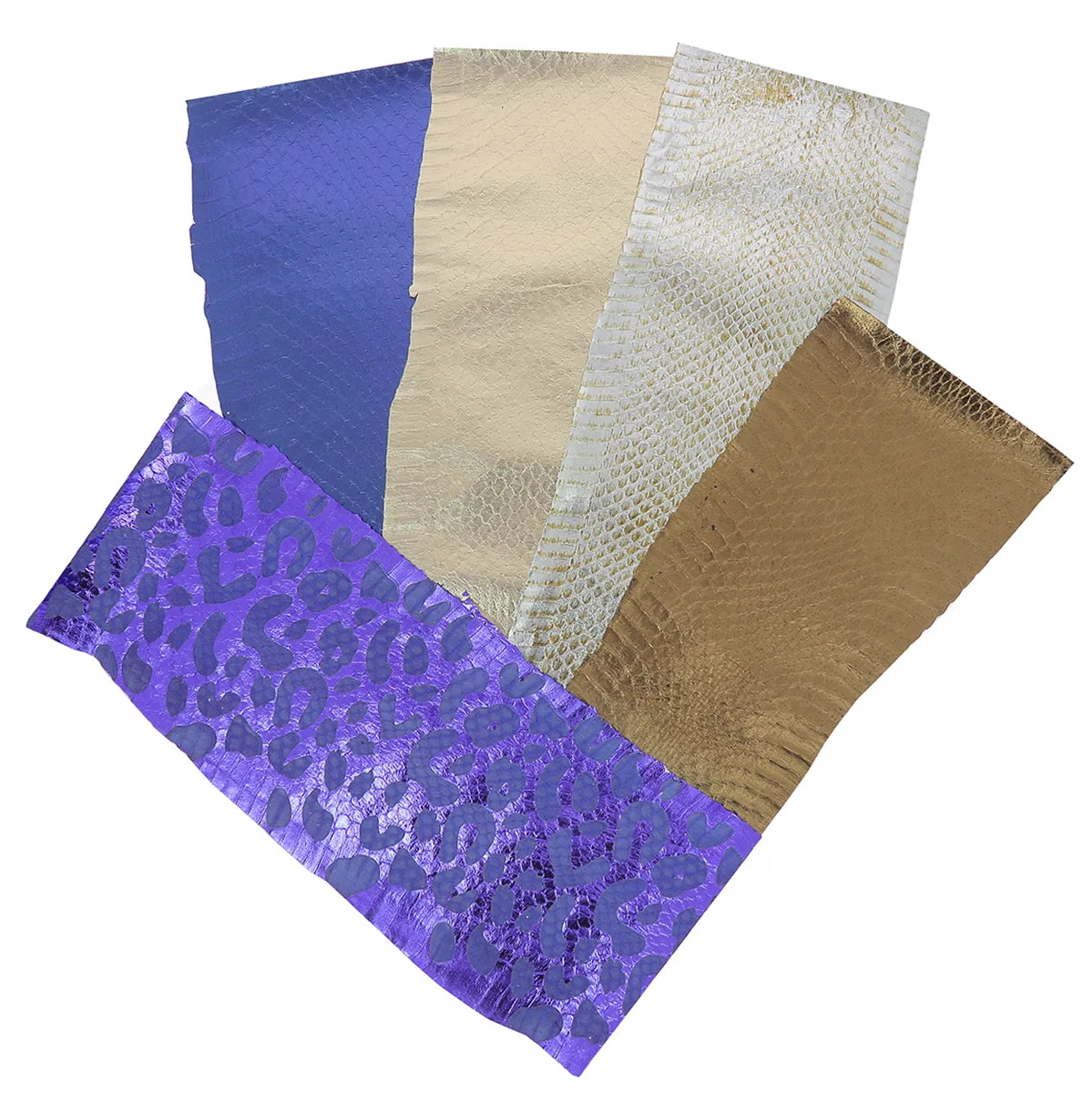Lot de 5 morceaux de cuir de serpent Élaphe multicolore, 30 cm, pour couture ou création artisanale.