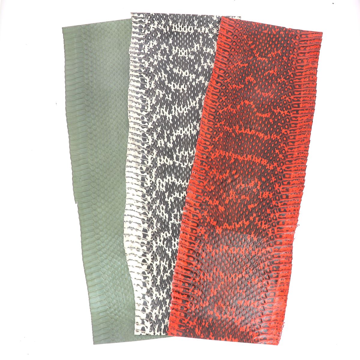 Lot SURPRISE de 3 morceaux de cuir de serpent Élaphe - COULEURS DIVERSES - Longueur 40cm
