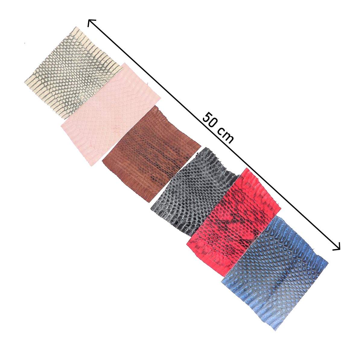 Lot SURPRISE de petits morceaux de cuir de serpent Élaphe - COULEURS DIVERSES - 50cm - Deco Cuir