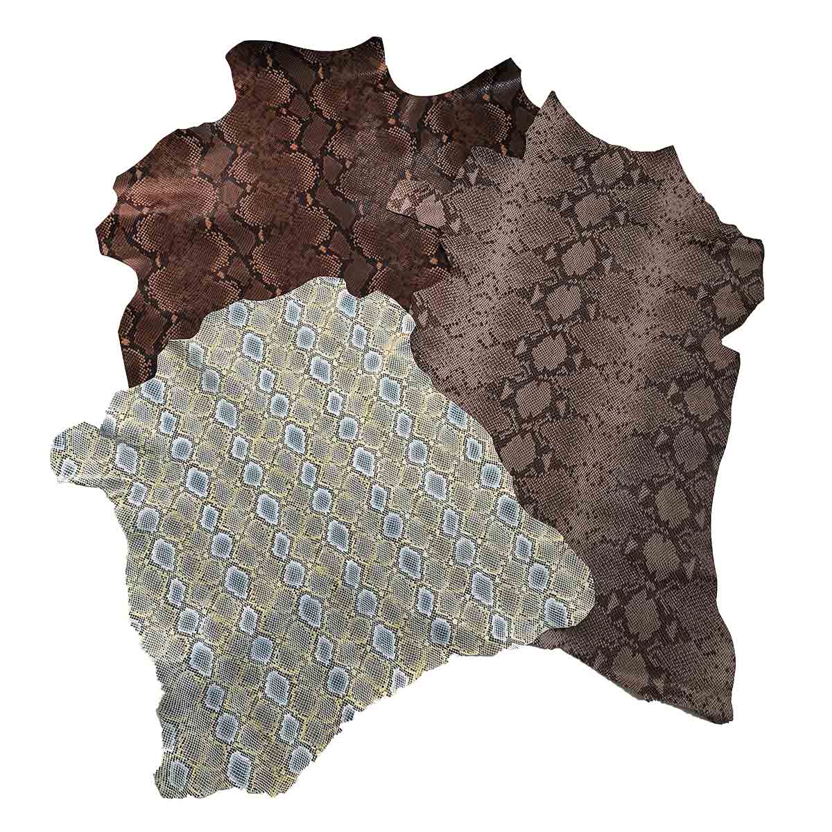 Lot SURPRISE de 3 peaux de cuir de chèvre imitation reptile - DIVERS