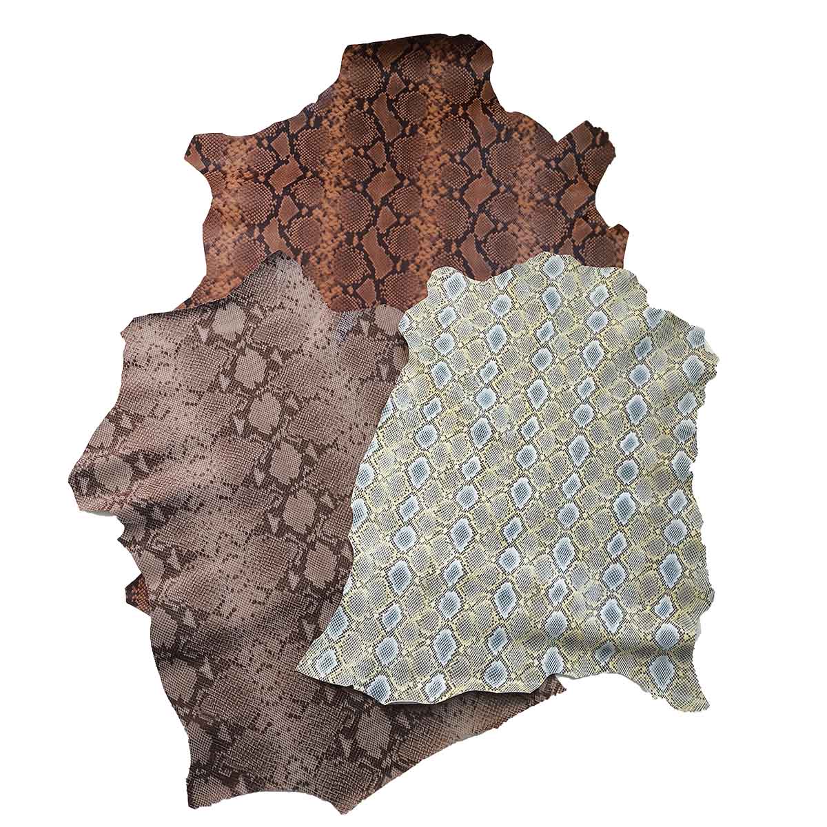 Lot SURPRISE de 3 peaux de cuir de chèvre imitation reptile - DIVERS