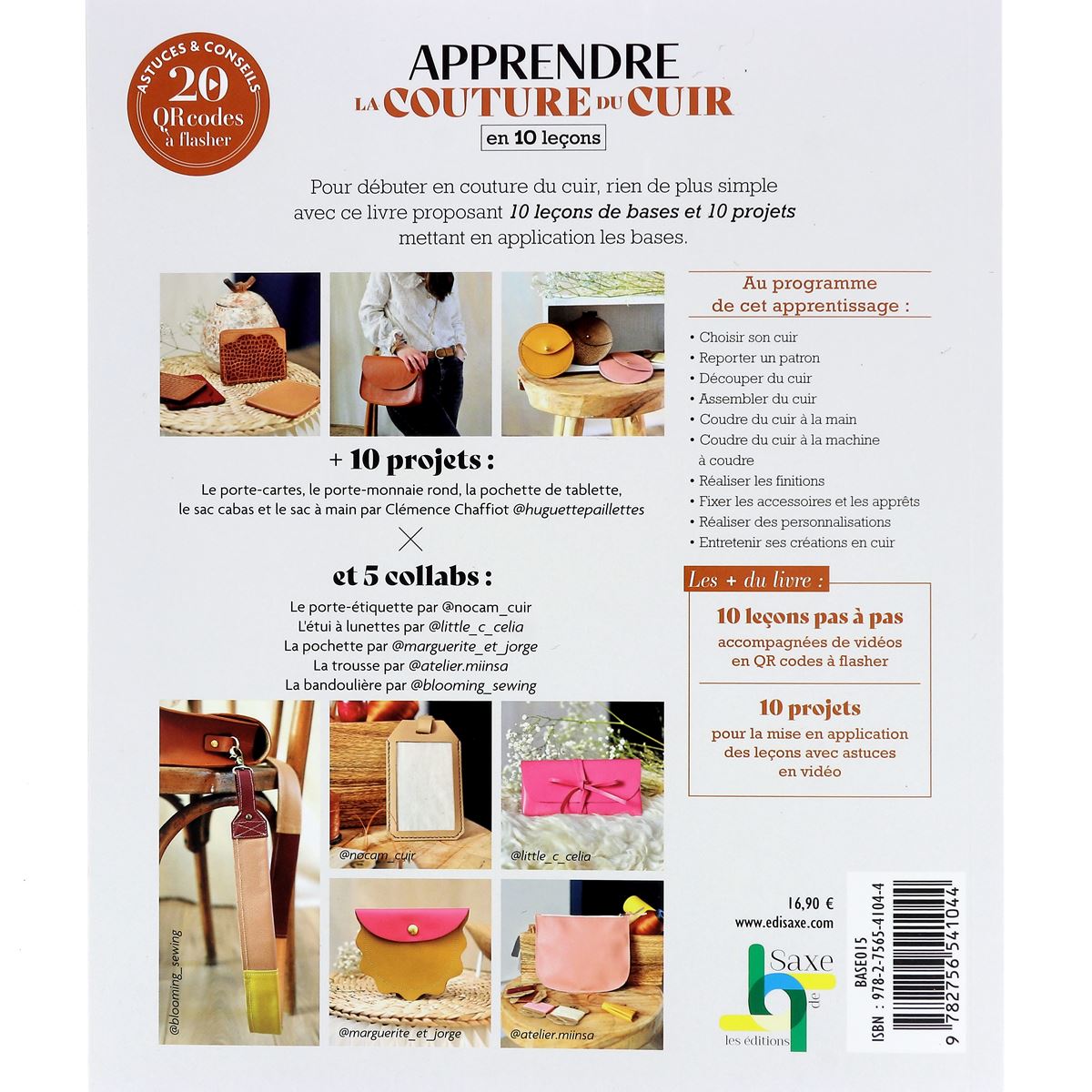 Livre "Apprendre la couture du cuir en 10 leçons" - Huguette Paillettes - 4ème de couverture
