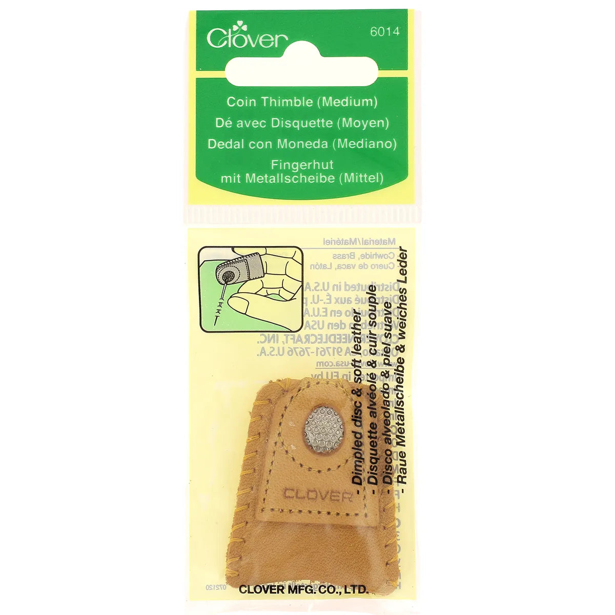 Dé à coudre en cuir avec disquette en laiton Clover pour la couture de cuir ou tissus épais