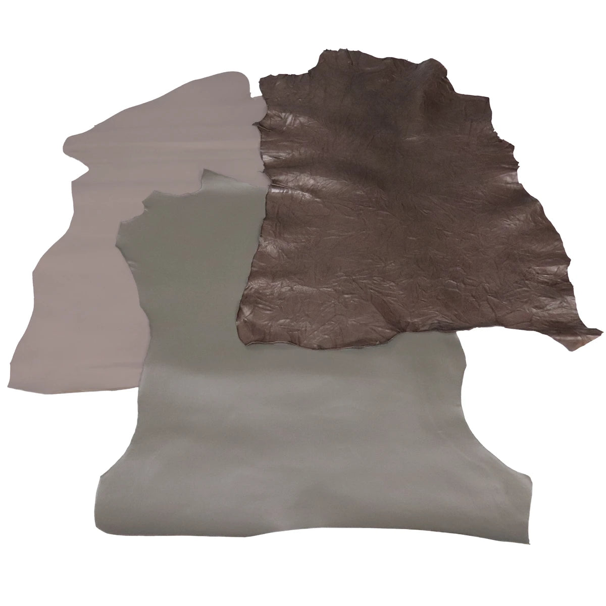 Lot SURPRISE de 3 peaux de cuir de chèvre pleine fleur - Lisse, grainé ou froissé