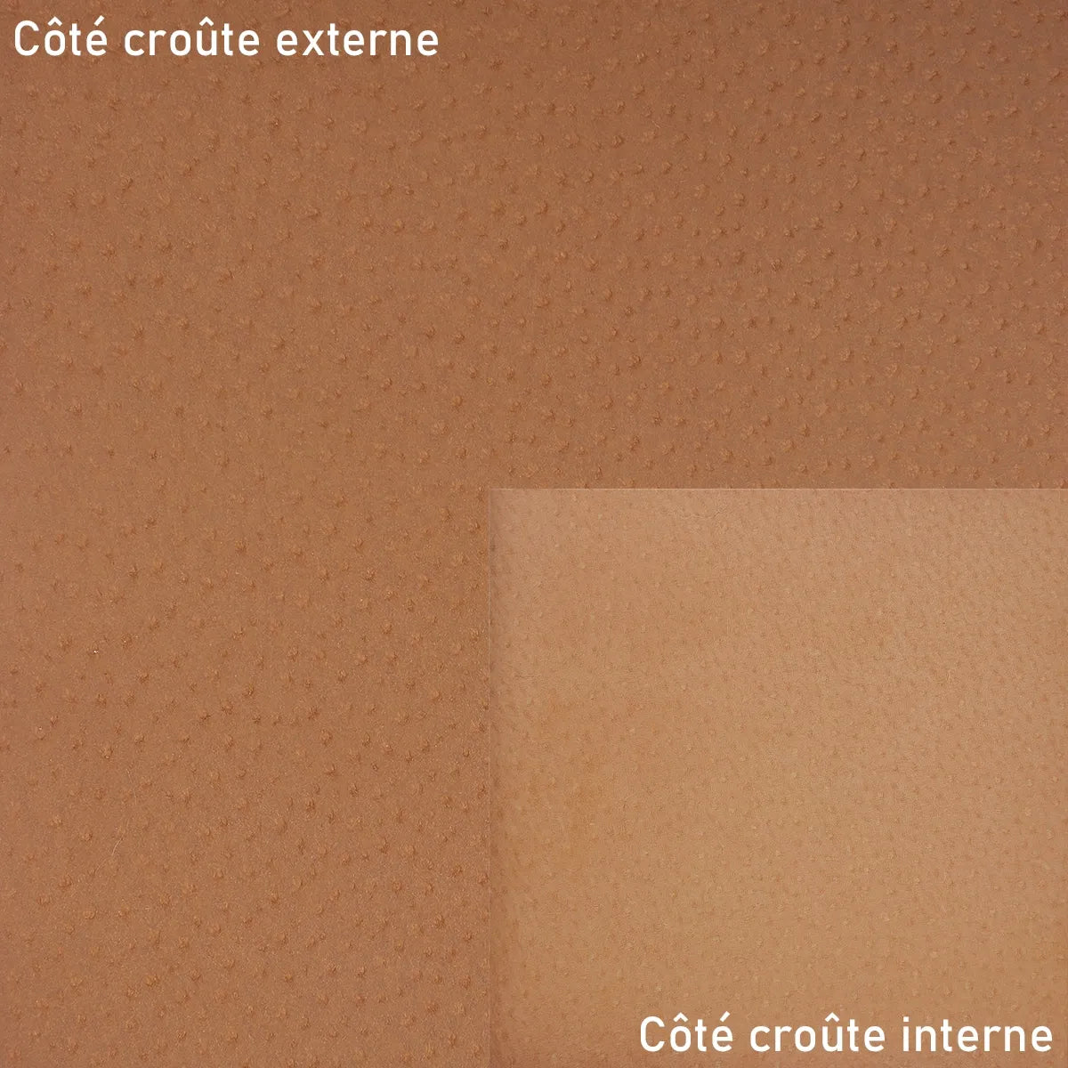 Croûte de cuir de porc glacé camel foncé idéal pour de la doublure de maroquinerie.