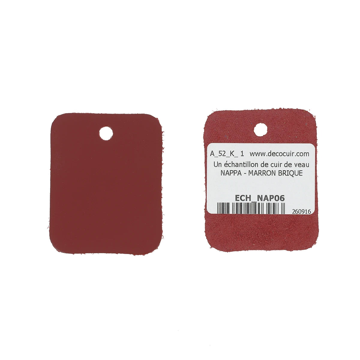 Échantillon de cuir de veau nappa lisse marron brique