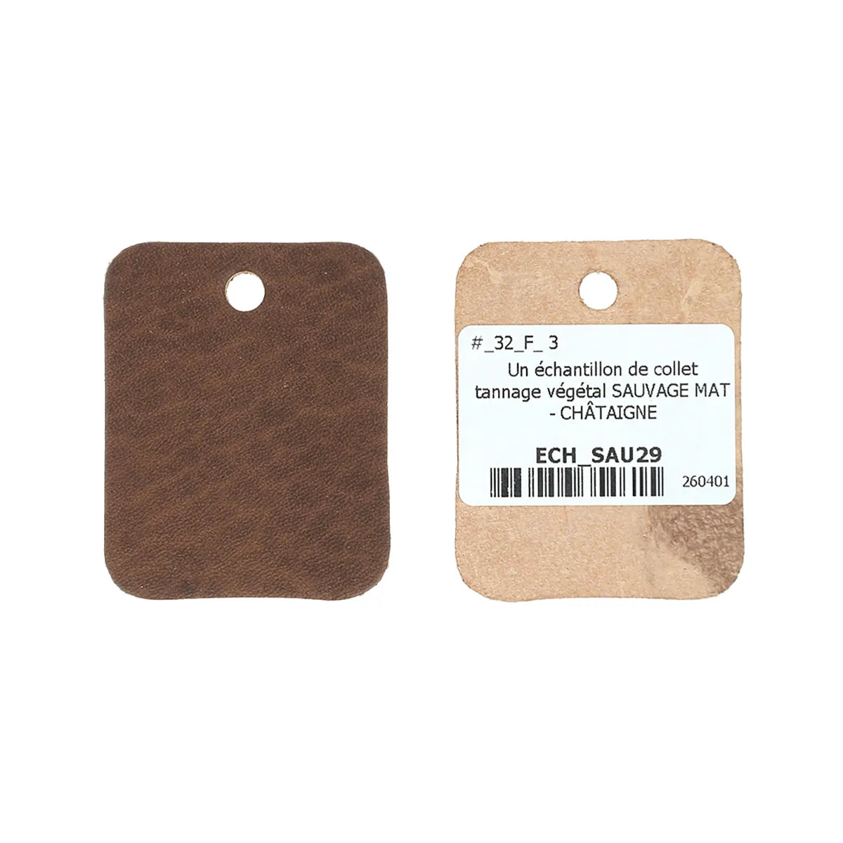 Échantillon de cuir de collet tannage végétal - SAUVAGE MAT - Châtaigne SAU29 - Deco cuir