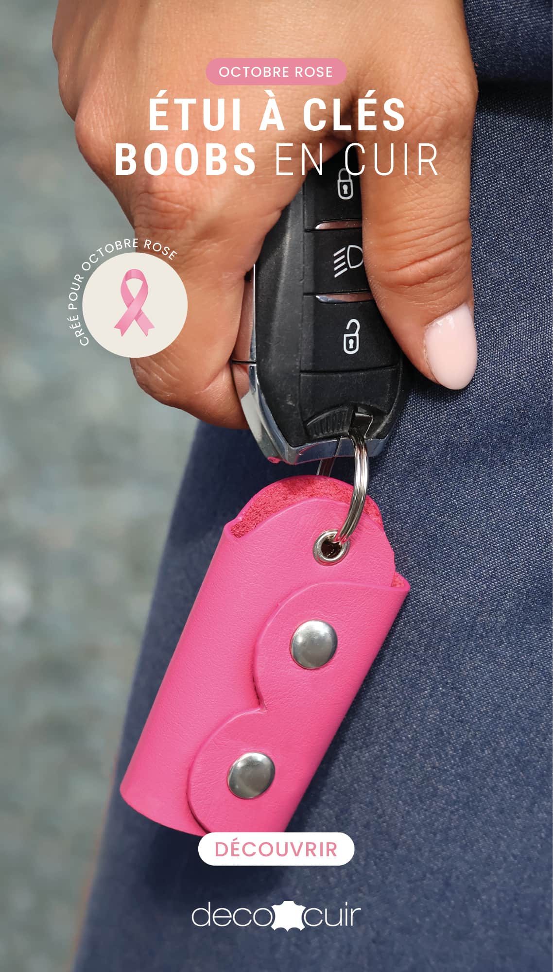 DIY pink leather key case tutorial for Breast Cancer Awareness Month Pinterest