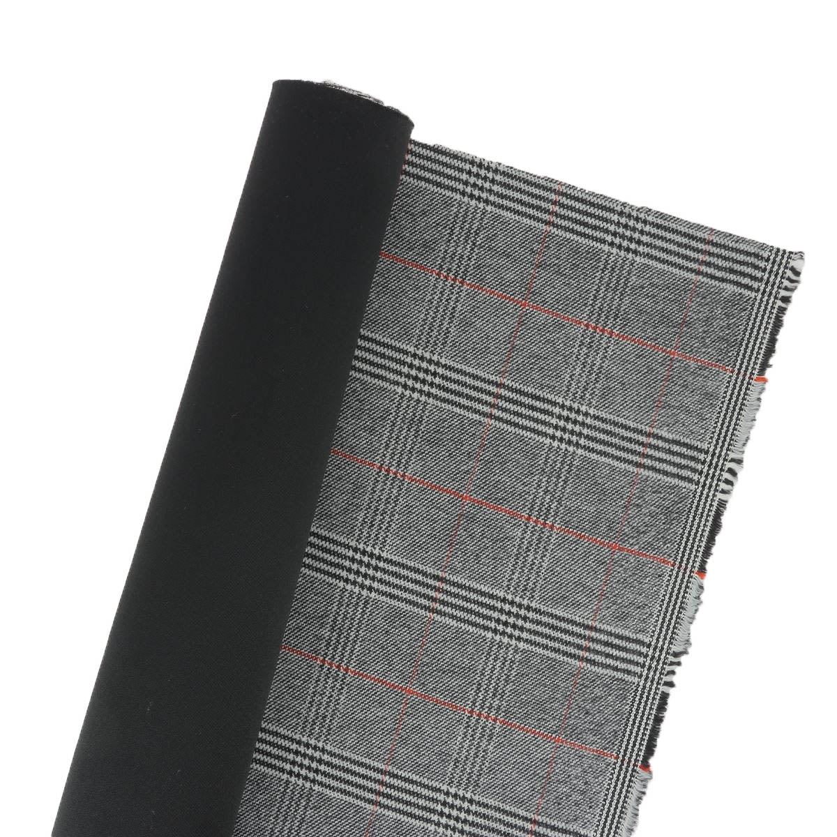 Coupon de tissu Prince de Galles doublé - NOIR, BLANC & ROUGE - 0,50x1,50m