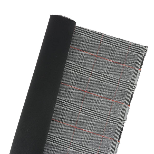 Coupon de tissu Prince de Galles doublé - NOIR, BLANC & ROUGE - 0,50x1,50m