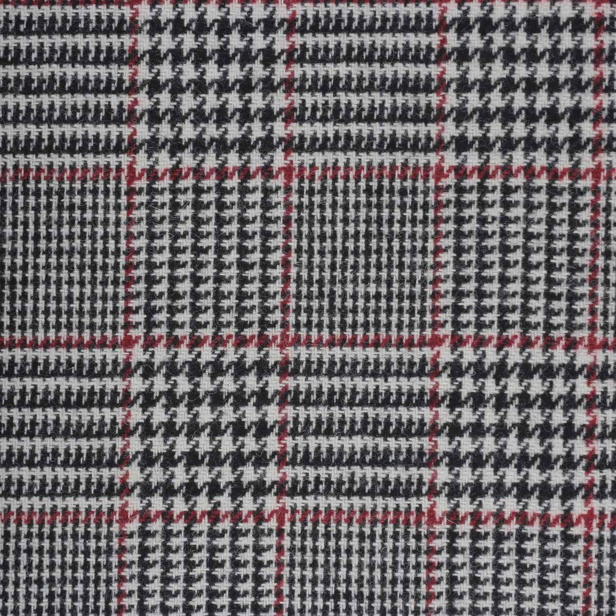 Coupon de tissu carreaux & pied de poule doublé - NOIR, BLANC & ROUGE - 0,50x1,50m