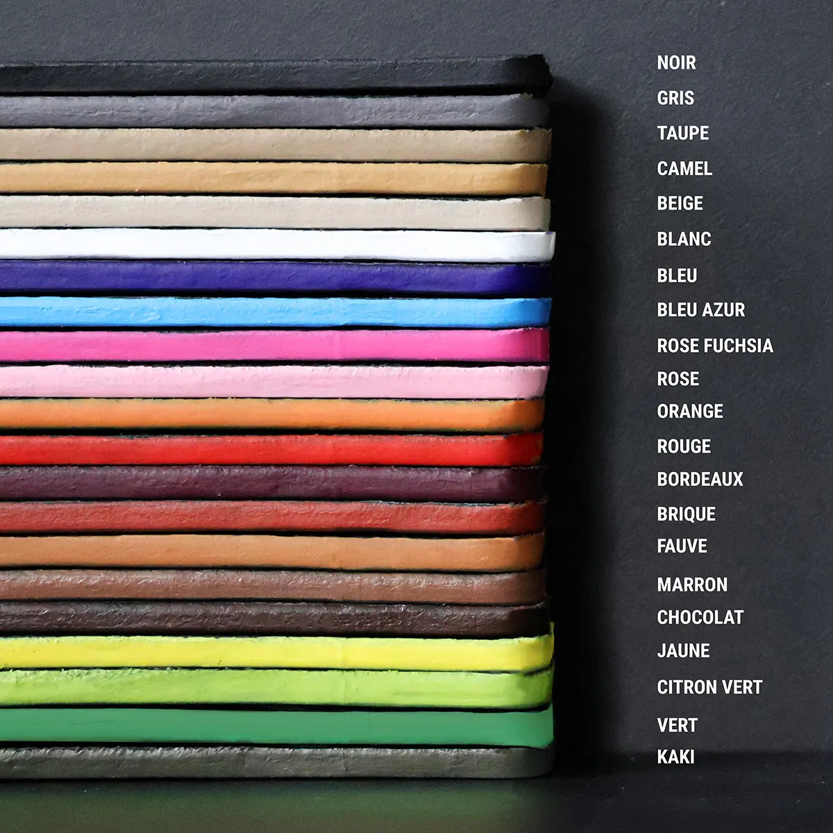 Gamme de couleurs finitions de tranche pour cuir - Deco Cuir