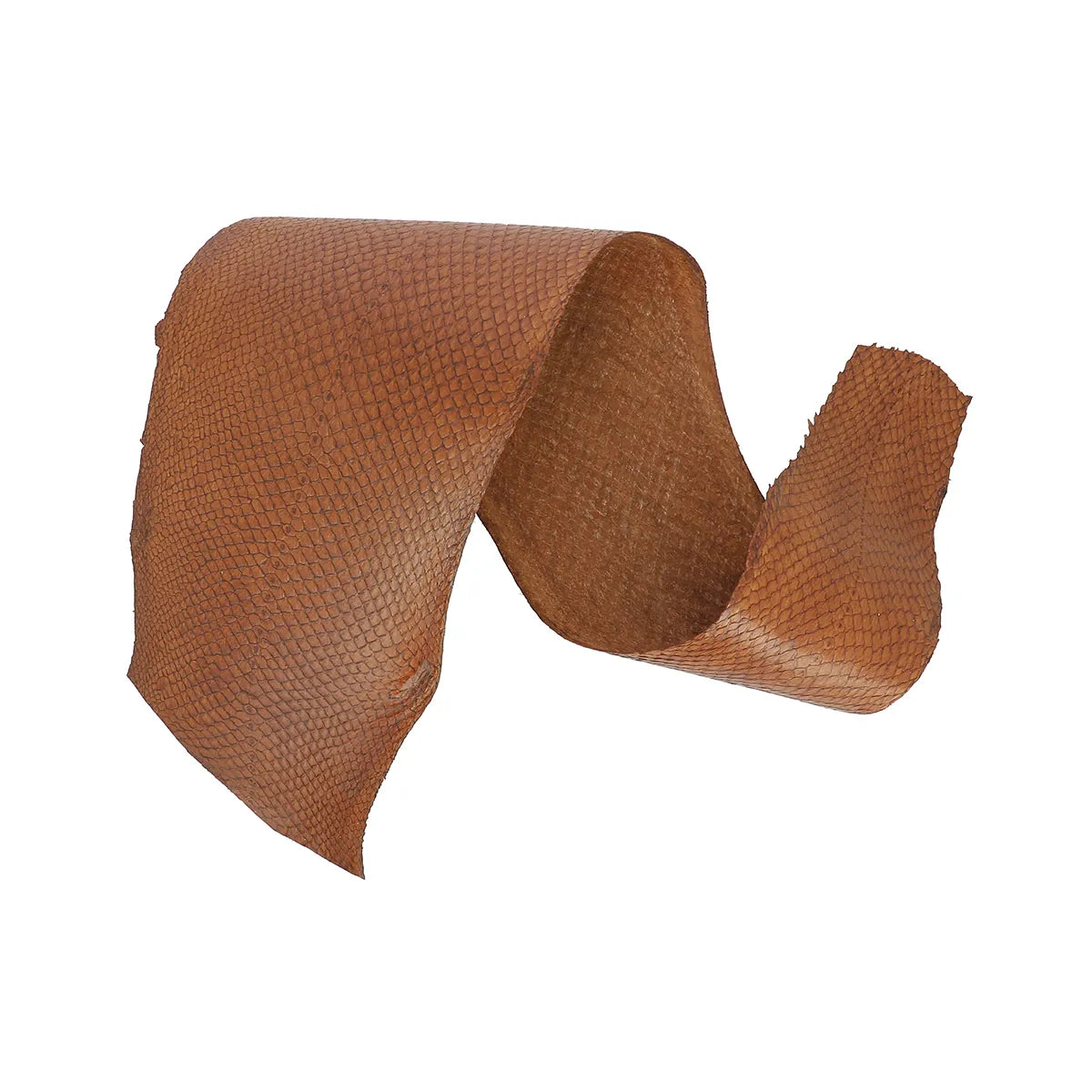 Peau de cuir de saumon couleur marron brun à la finition brillante. Cuir de poisson très souple idéal pour réaliser de l'ornement, de la maroquinerie, de la gainerie et des bijoux