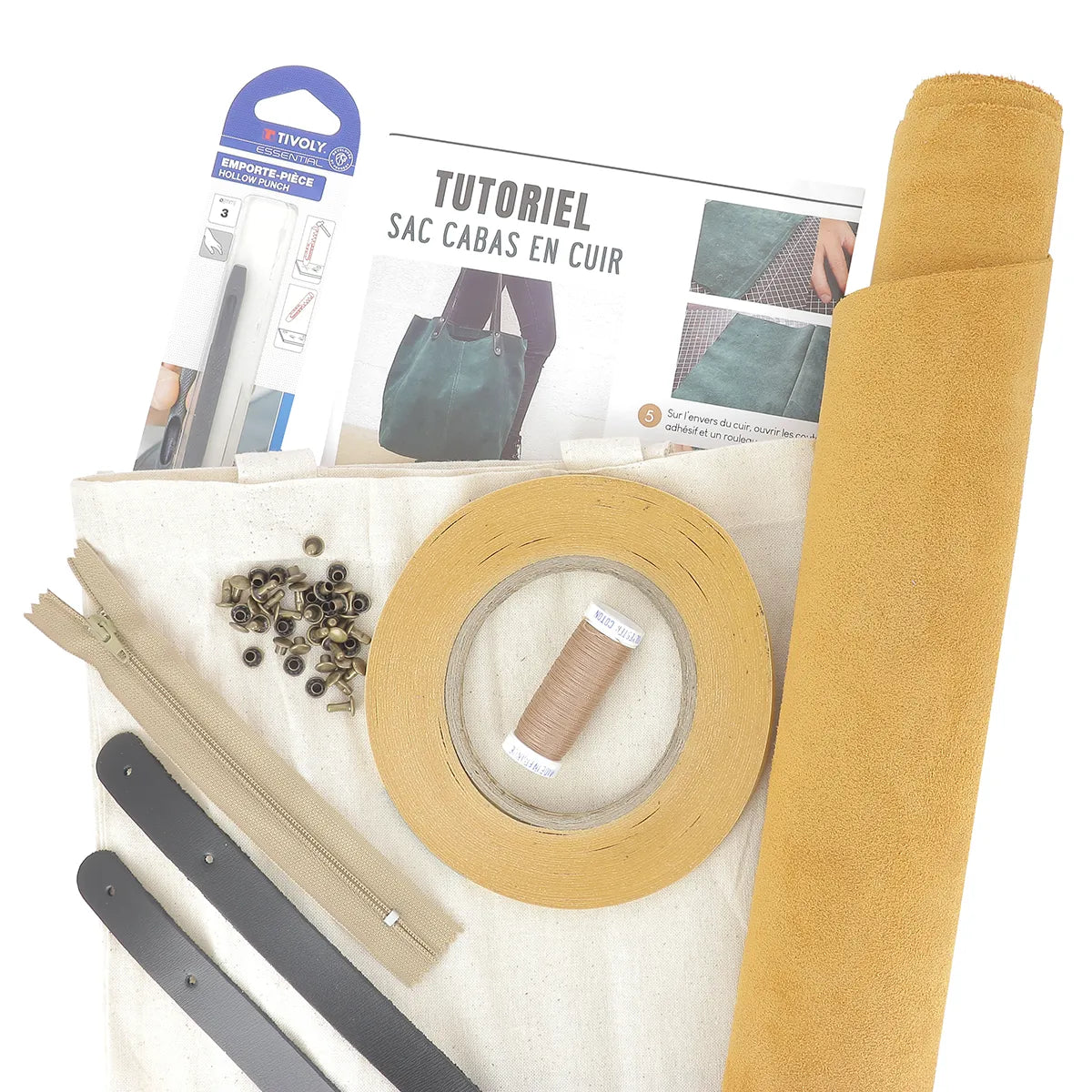 Kit DIY complet avec patron à taille réelle pour fabriquer soi-même son propre sac cabas jaune