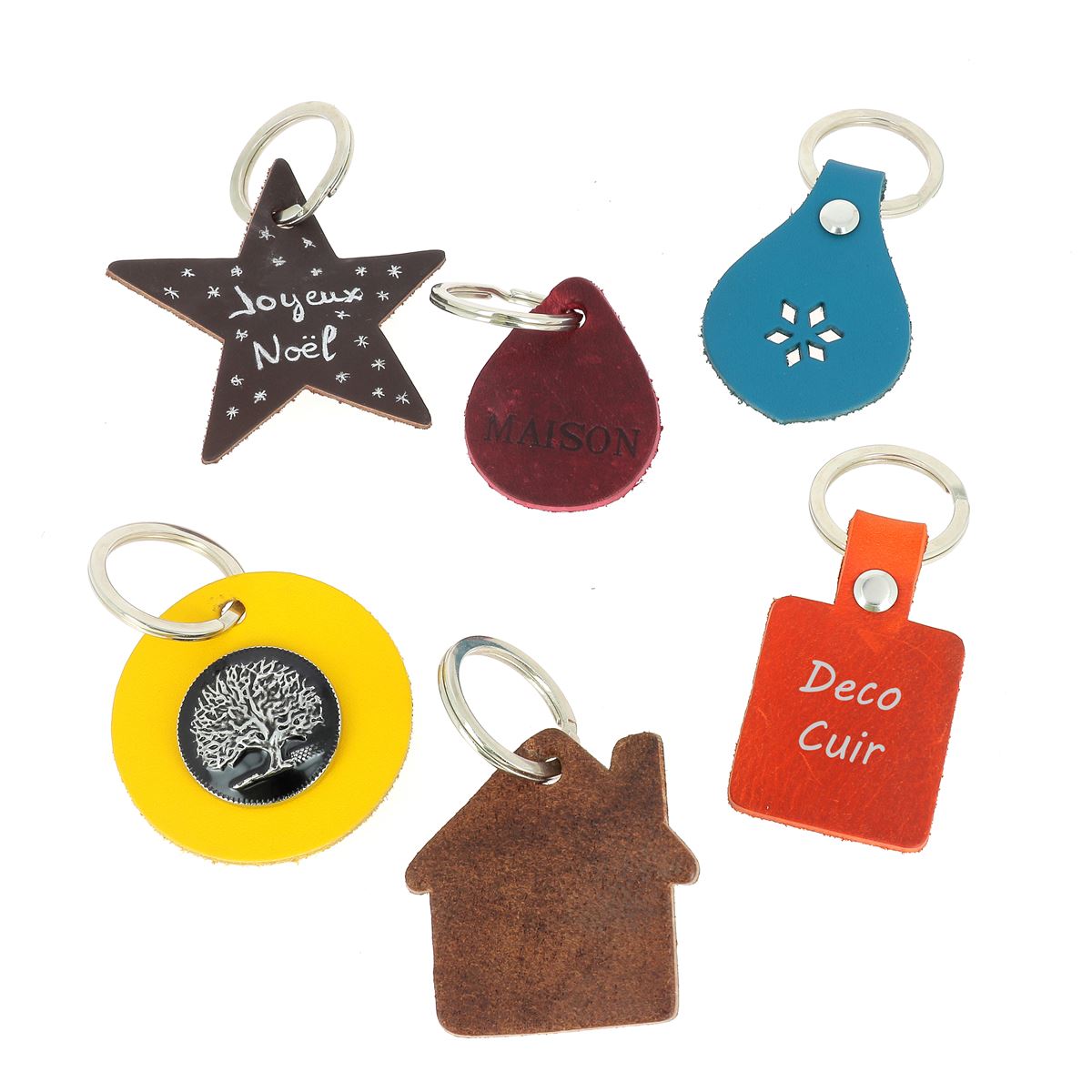 Lot de 10 découpes BLASON pour porte clés en cuir teinté à riveter - DIVERS